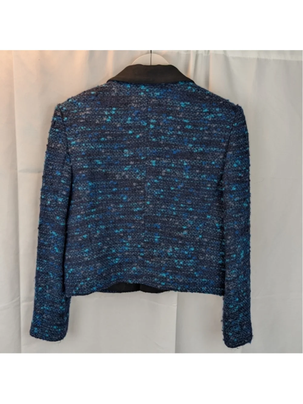 Judith And Charles Women's Blue Tweed Jacket with Black Lapel Size 10(fits small